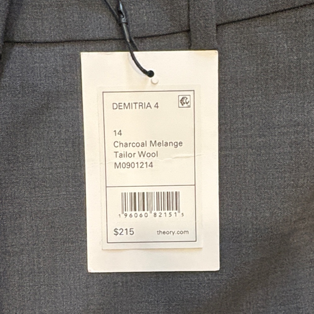 Theory Demitira Charcoal Melange Wool Flare Trouser Pants Size 14 NWT - Picture 3 of 6